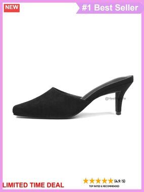 CELNEPHO Womens Kitten Heel Slip On Heeled Mules Backless Dress Shoes